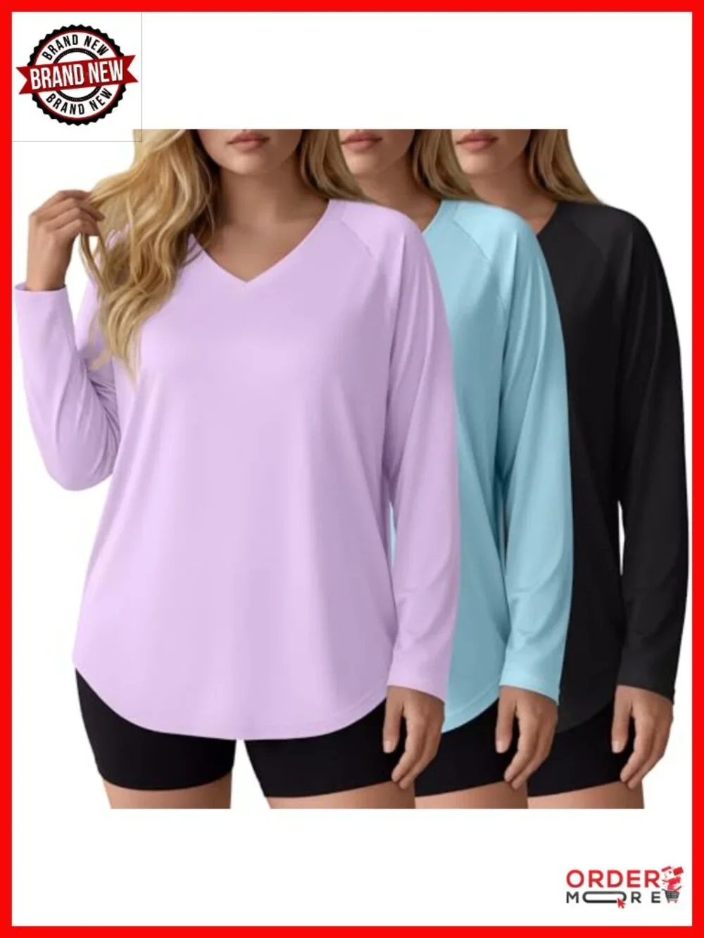 Plus Size Long Sleeve Rash Guard UV Sun Protection Quick Dry V Neck Swim Top
